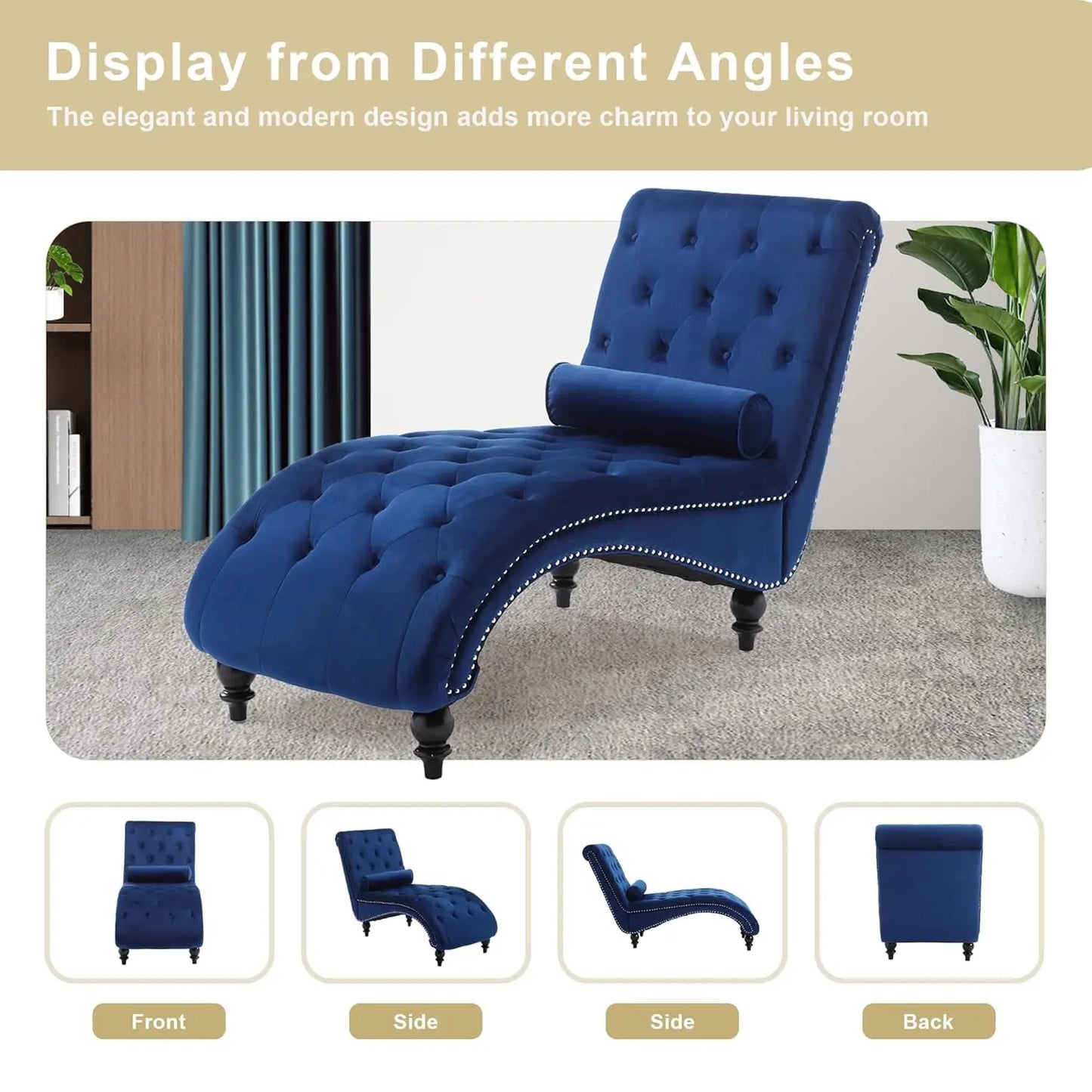 Velvet Chaise Lounge Chair With Tufted Upholstery For Living Room