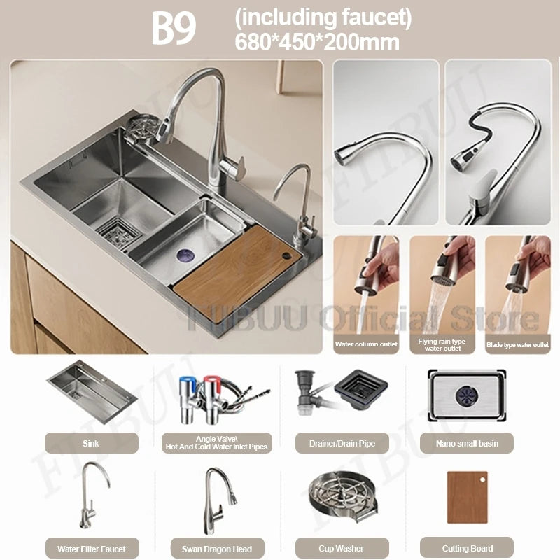 Slofy 304 Stainless Steel Kitchen Sink Undercounter Topmount Single Bowl Faucet