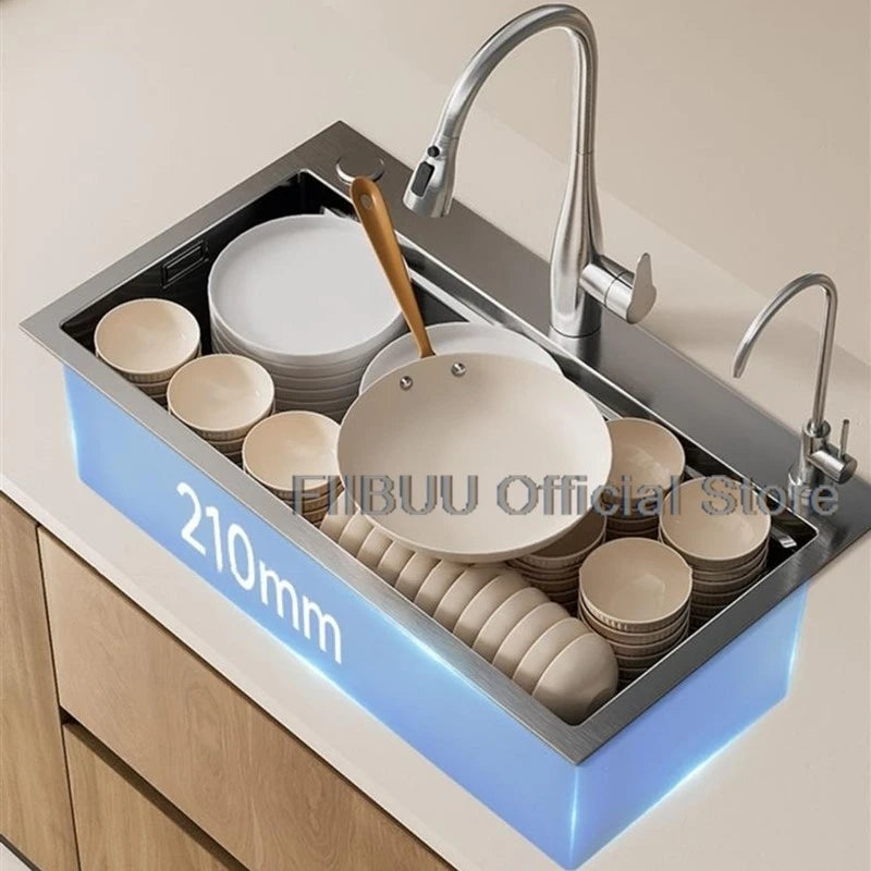 Slofy 304 Stainless Steel Kitchen Sink Undercounter Topmount Single Bowl Faucet