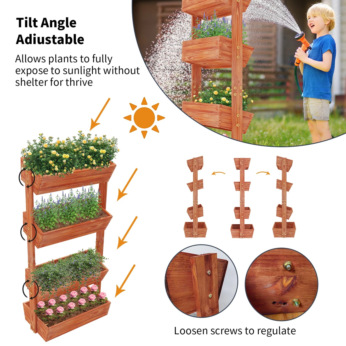 Four Tier Raised Garden Bed With Solid Wood Planter Box
