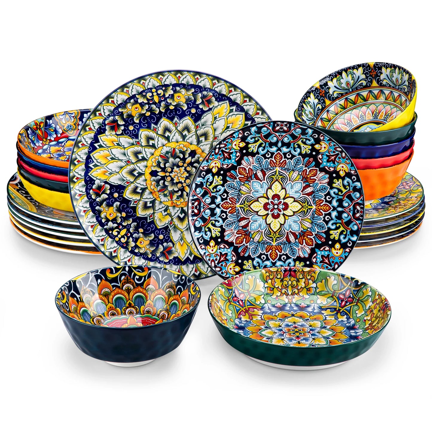 MALACASA Ceramic Dinnerware Set 12 16 18 24 Piece Bohemian Style For 6