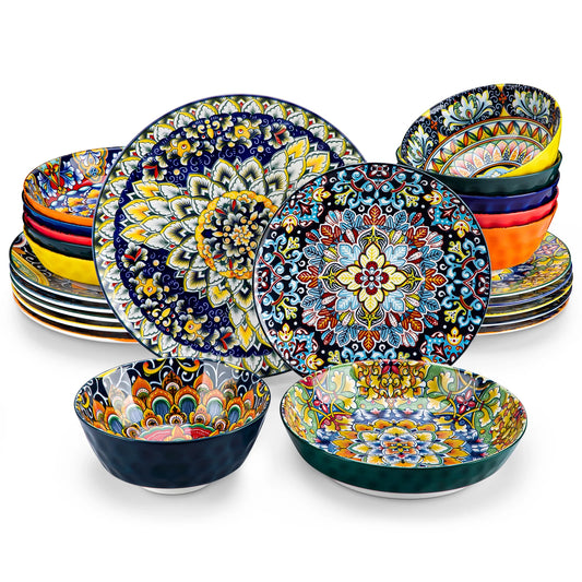 MALACASA Ceramic Dinnerware Set Bohemian Stoneware With Plates And Bowls