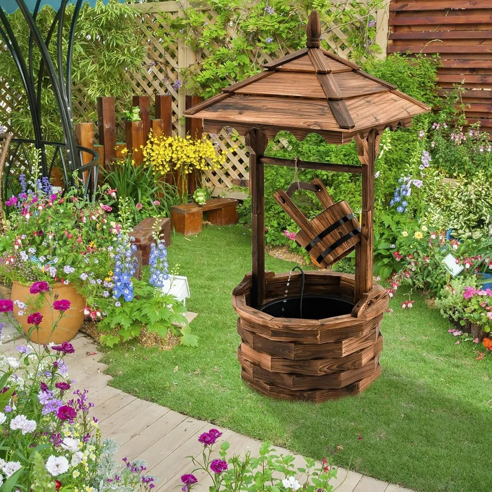 Giantex Rustic Wishing Well Fountain Outdoor Water Feature Adjustable Flow