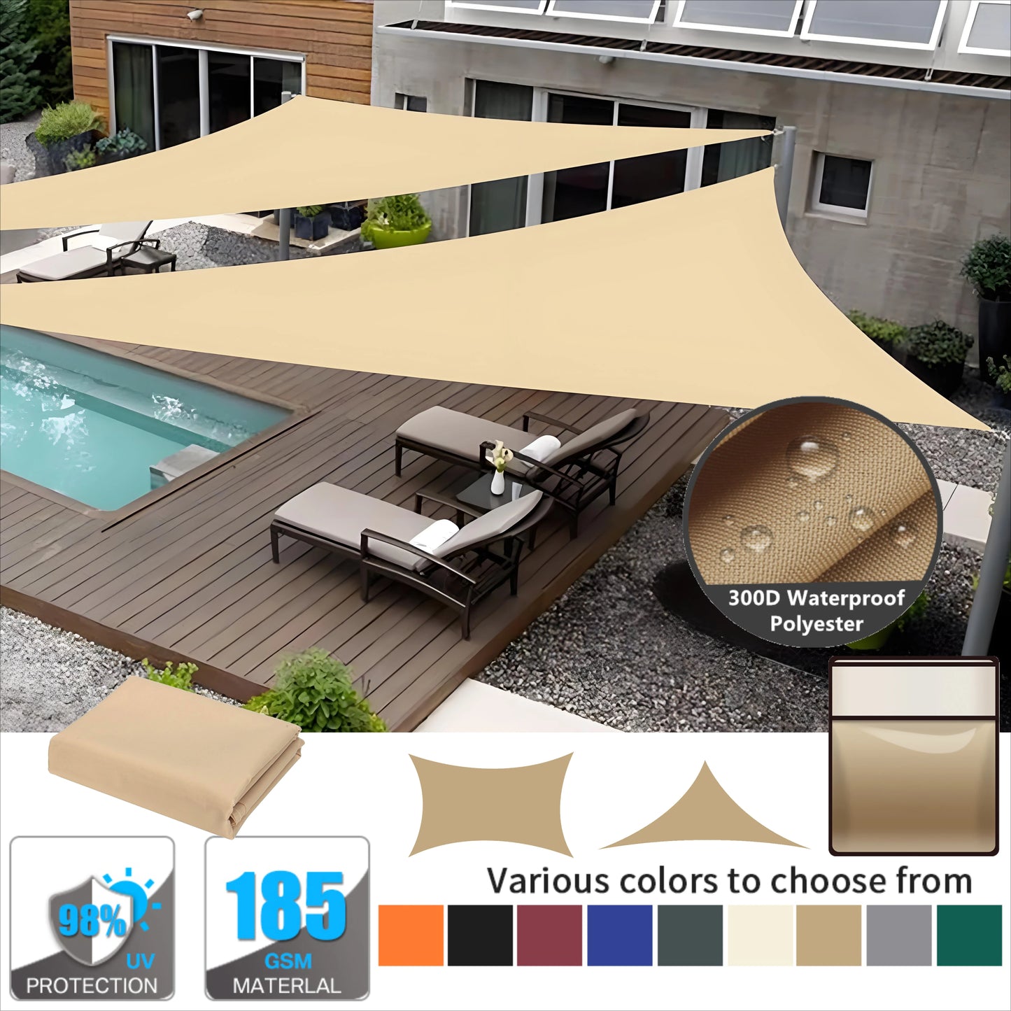 Triangle Sun Shade Sail Canopy UV Block Sunscreen Sunsail For Outdoor Patio