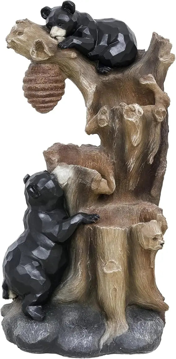 Outdoor 3-Tier Water Fountain With LED Bears Beehive Tree