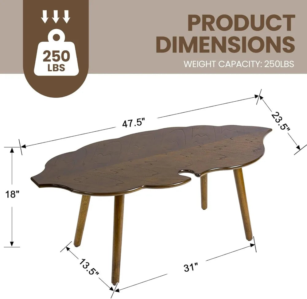 Mid Century Modern Leaf Coffee Table In Solid Walnut Wood