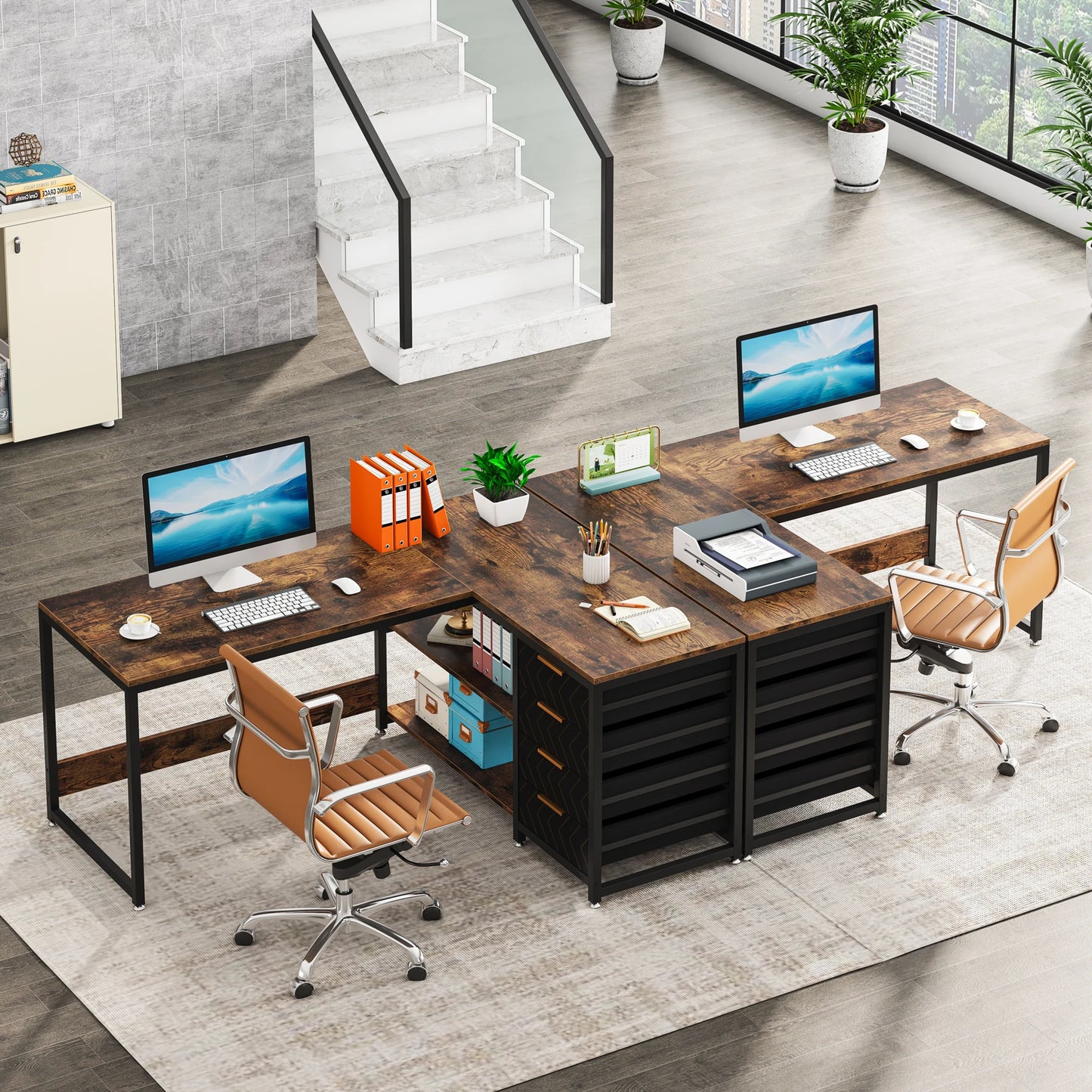 Tribesigns L Shaped Corner Desk With Storage Drawers For Office
