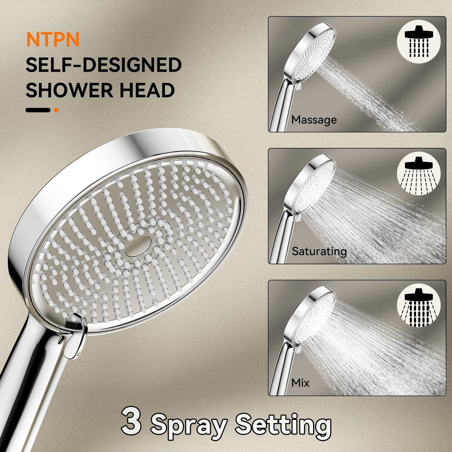 Tandem Double Shower Head for Couples With Handheld Stainless Steel