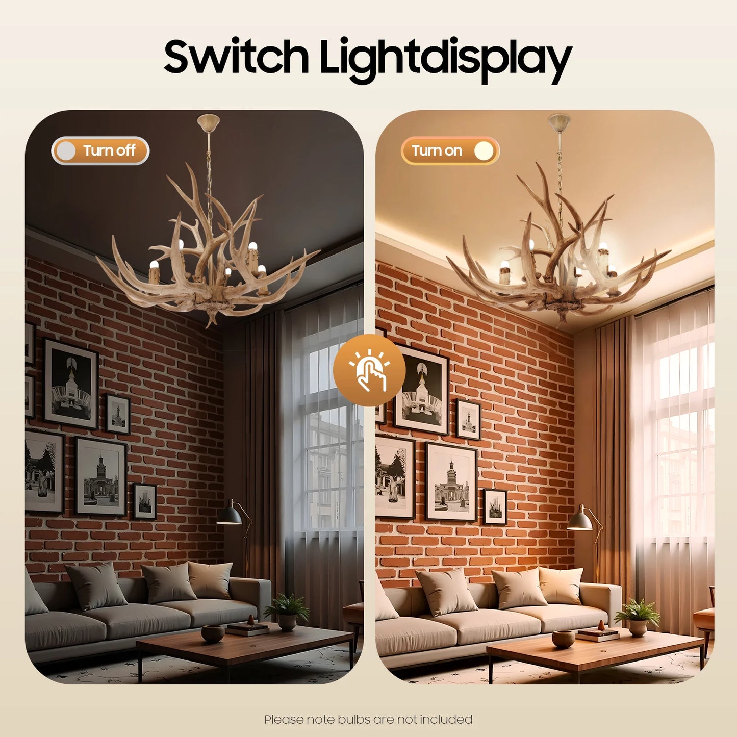 Resin Deer Antler Ceiling Light Chandelier 6 Lights Pendant 110V