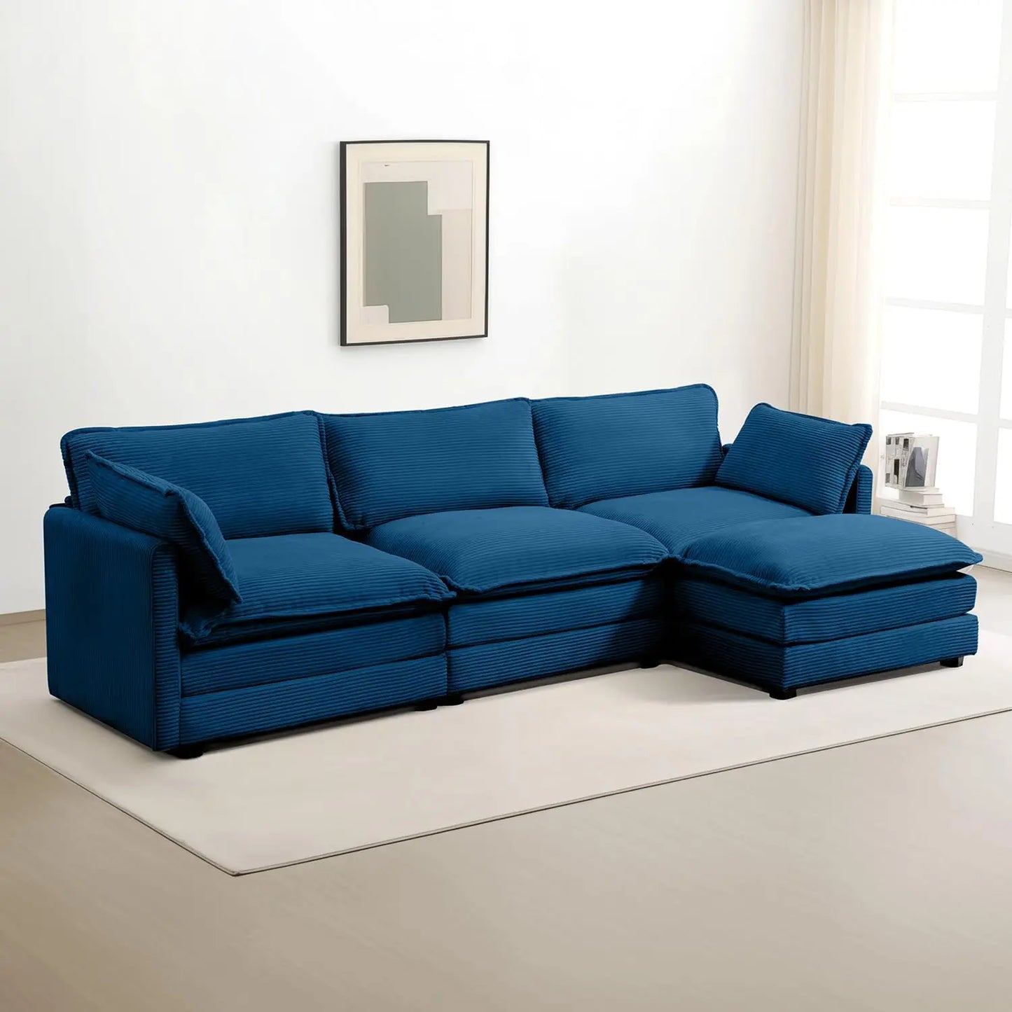 Combination Modular Sectional Sofa With Movable Ottoman L Shape Corduroy
