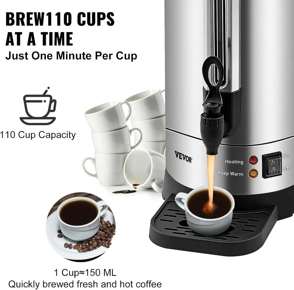 Large Coffee Urn 1500W Electric Stainless Steel Hot Water Dispenser
