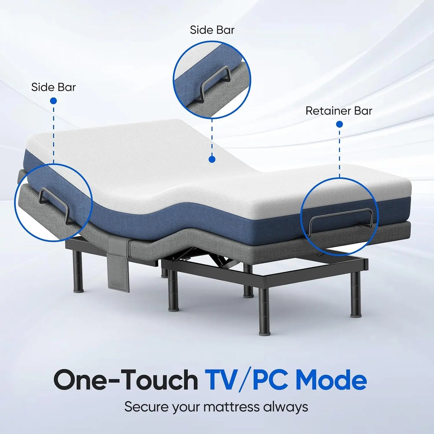 Adjustable Bed Frame With Massage Electric Base USB Ports Remote