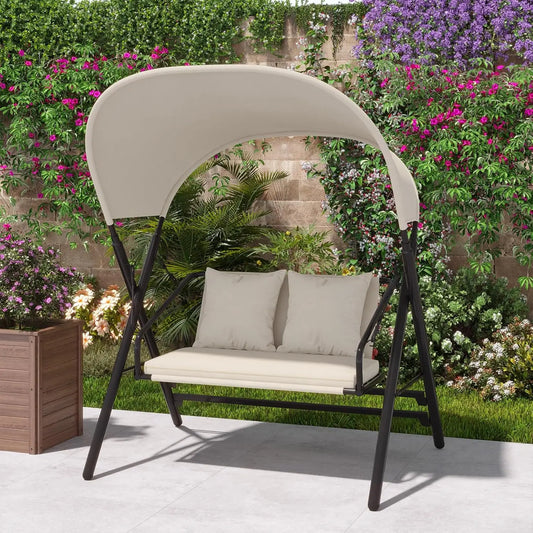 Outdoor Porch Swing Chair With Canopy Two Seat Steel Frame
