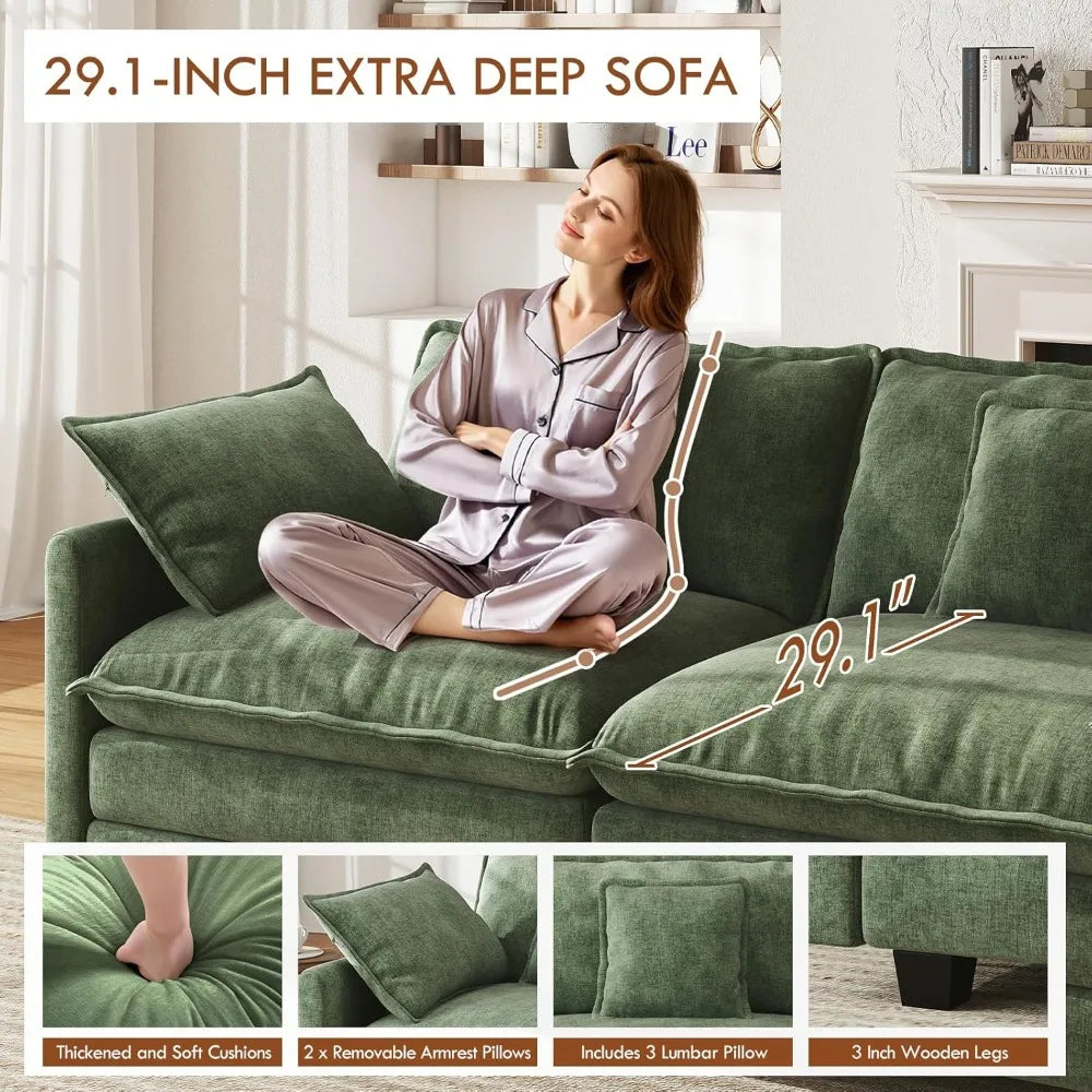 U Shape Modular Sectional Sofa Chenille With Movable Ottomans