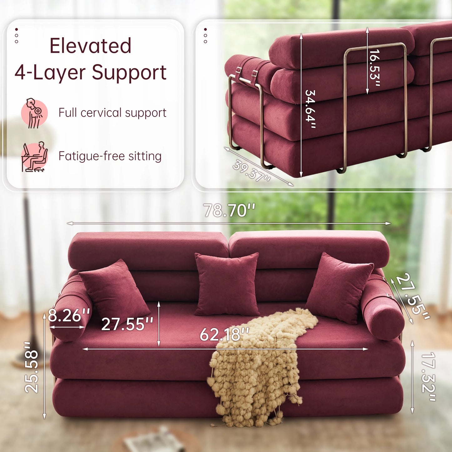 Convertible Sleeper Sofa Bed Floor Couch With Rounded Armrests