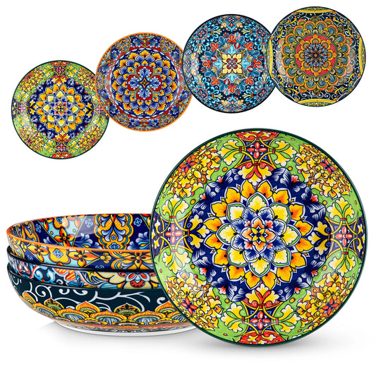 Malacasa Ceramic Pasta Bowls Floral Pattern Oven and Dishwasher Safe