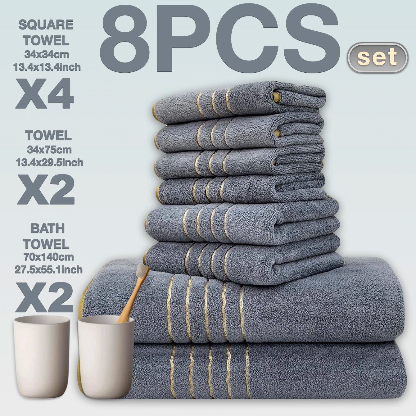 8 Piece Premium Bath Towel Set Hotel Collection Absorbent Quick Dry