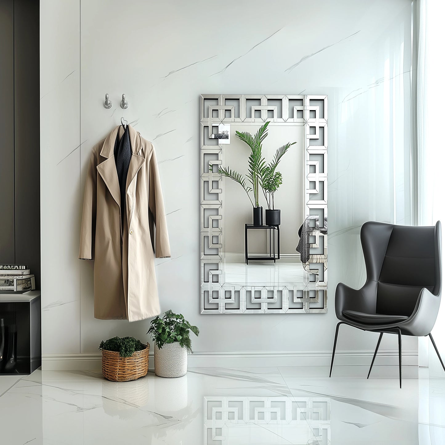 Rectangle Venetian Art Mirror With Beveled Glass Edge Living Room