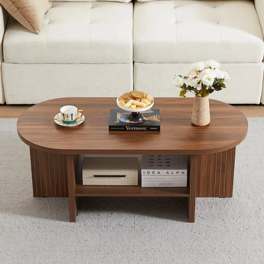 Oval Minimalist Farmhouse Coffee Table With Storage
