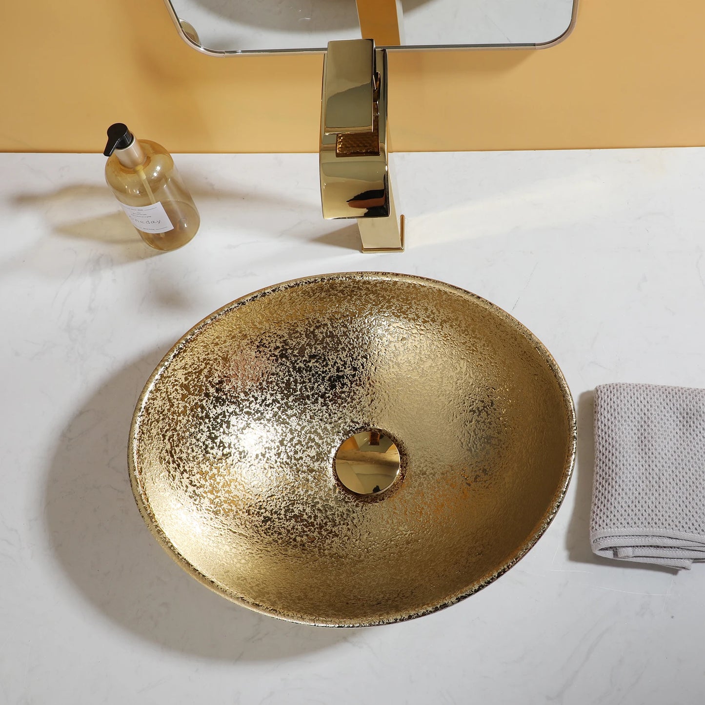 Sinlaku Oval Ceramic Vessel Sink With Faucet Combo For Bathroom