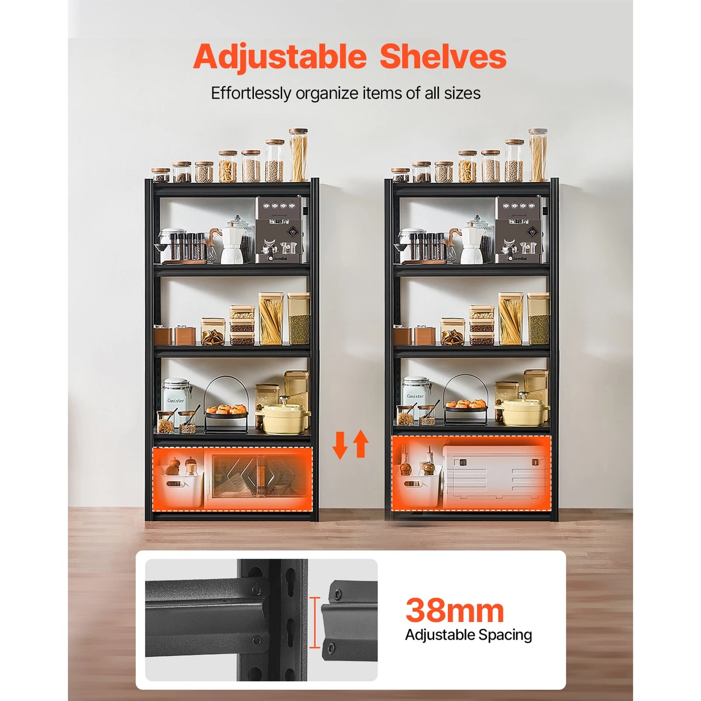 VEVOR 2000 Lbs Adjustable 5 Tier Garage Storage Shelves Metal Rack