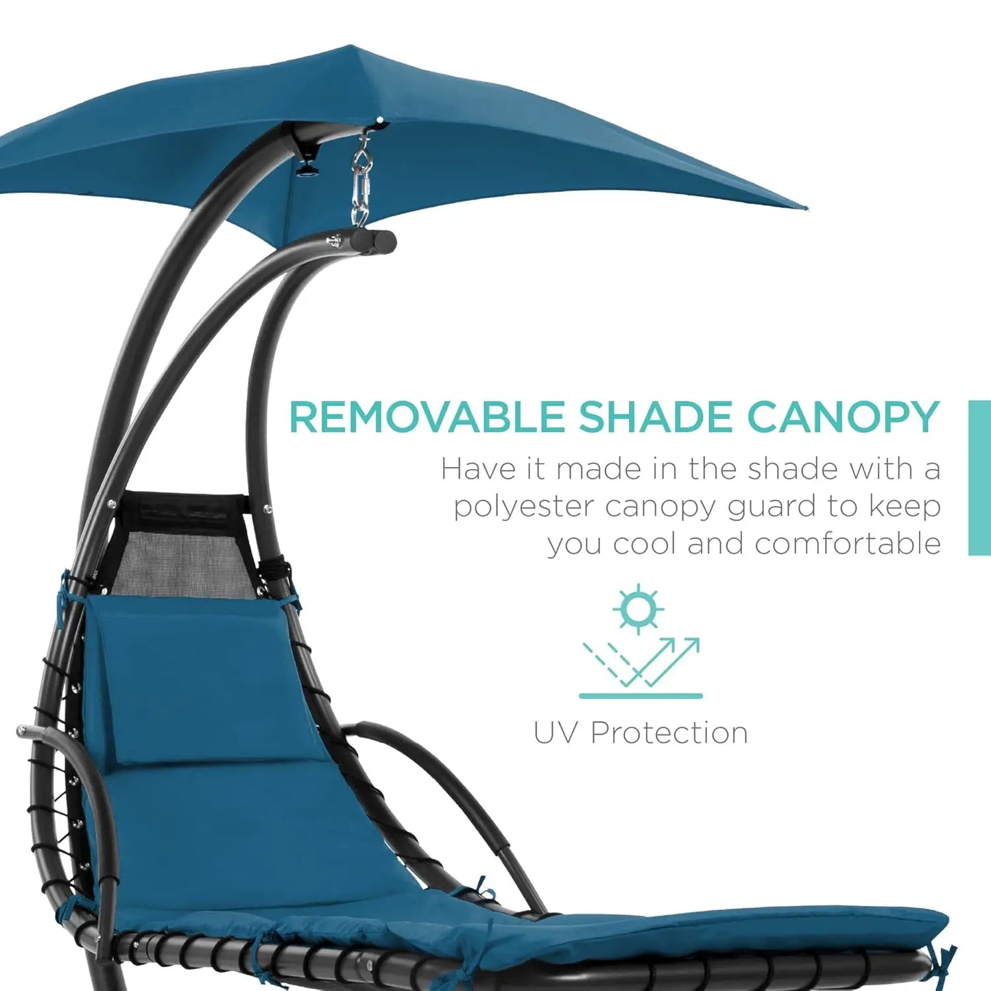 Outdoor Hanging Steel Chaise Lounge Chair With Swing Canopy Pillow