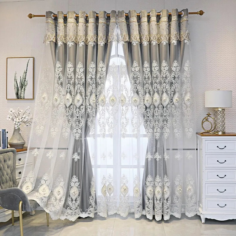 Luxurious Vintage Embroidered Curtains With 3D Relief Dual Layer