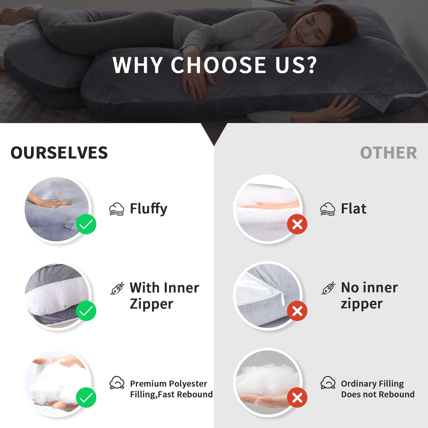 G Shaped Full Body Pregnancy Pillow With Removable Cover For Maternity Support