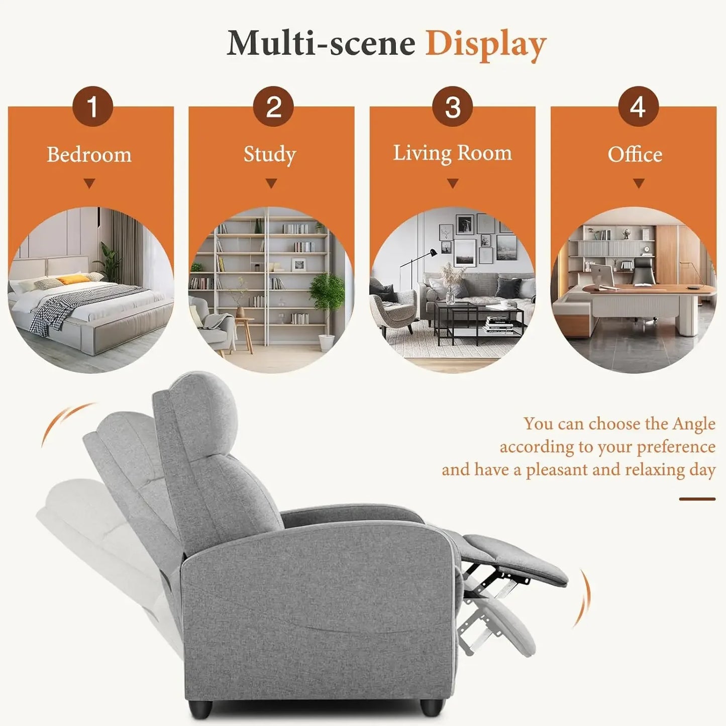 Fabric Recliner Chair With Lumbar Support And Adjustable Back