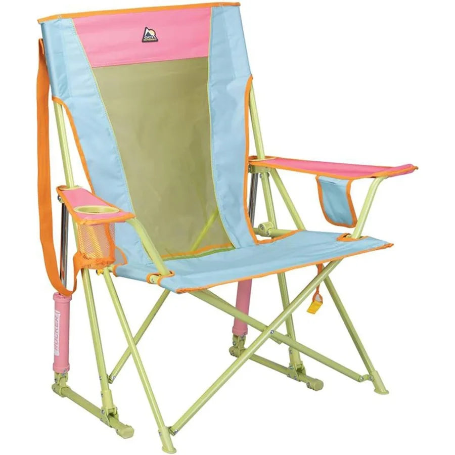 Comfort Pro Rocker Camping Chair for Outdoor Adventures: Portable Folding Rocking Chair with Durable Armrests and Builtin Drink