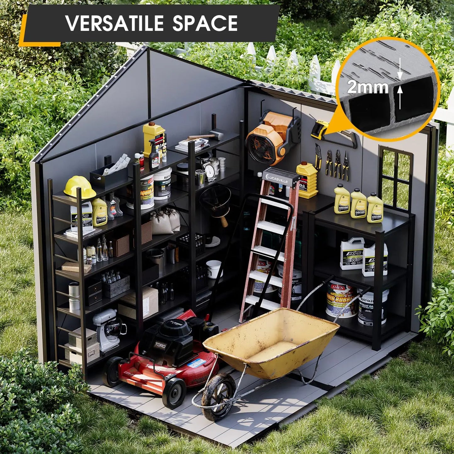 Resin Outdoor Storage Shed With Windows And Lockable Door Floor