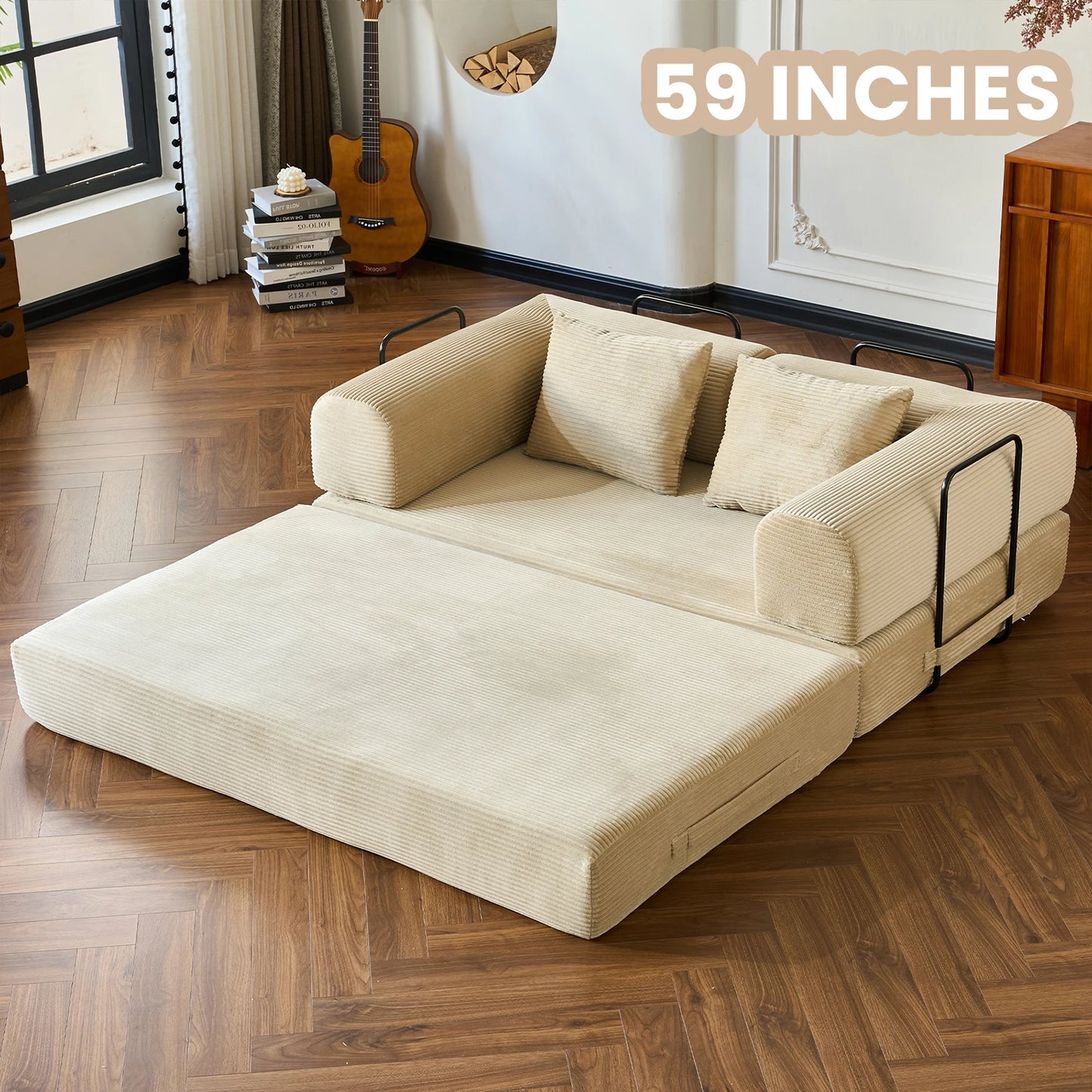 Convertible Sofa Bed With L-Shaped Armrests For Living Room
