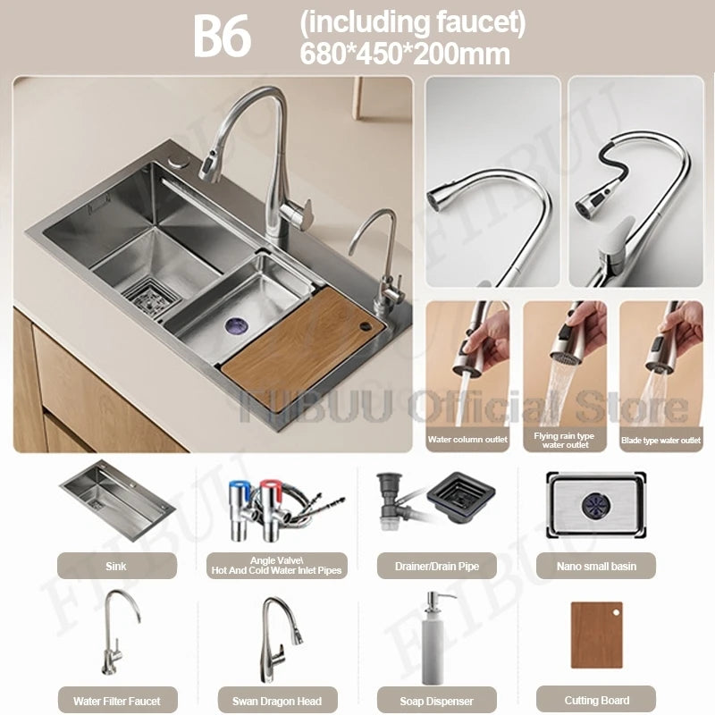 Slofy 304 Stainless Steel Kitchen Sink Undercounter Topmount Single Bowl Faucet