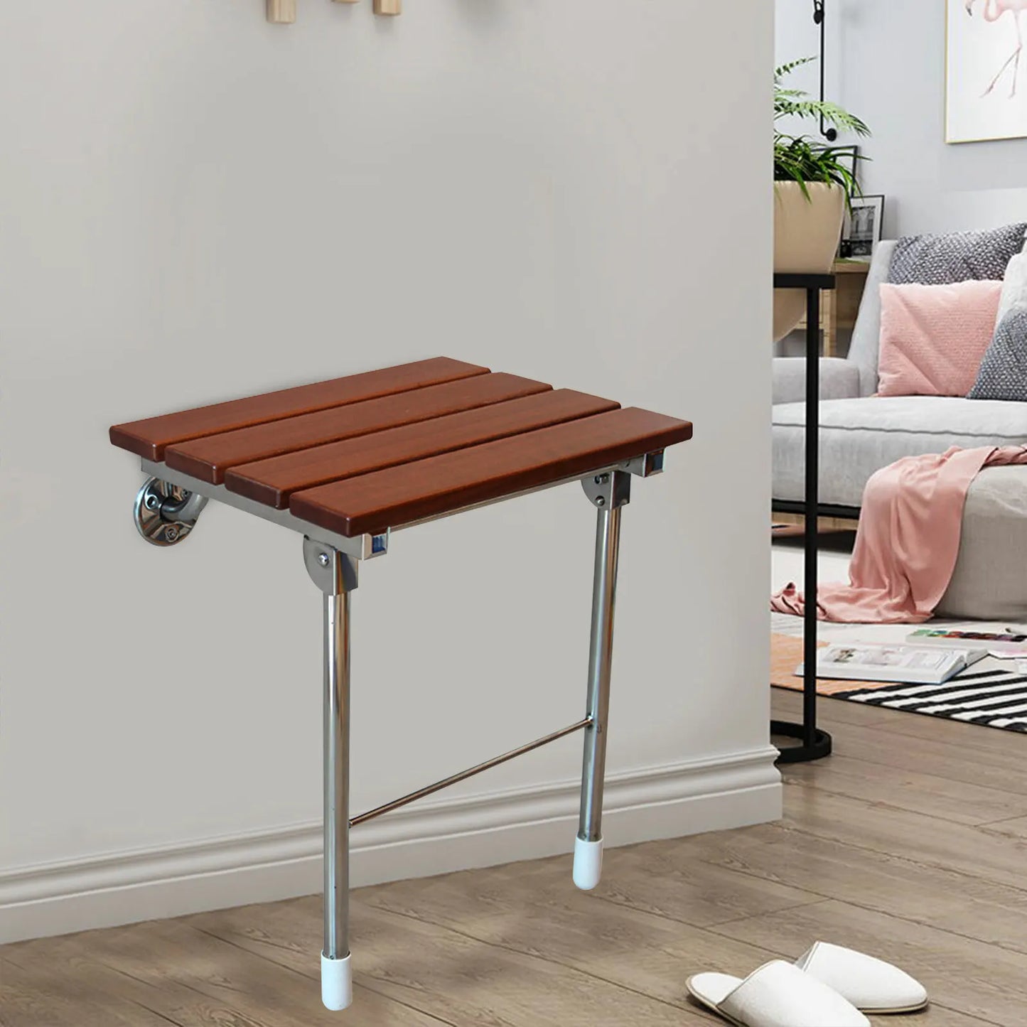 Fold Down Shower Seat Wall Mounted Solid Wood Bench