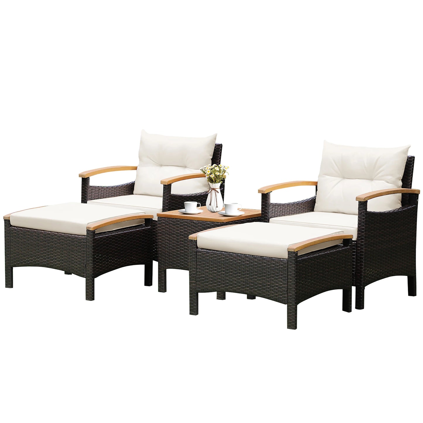 HOMASIS Patio Rattan Sofa Set With Wood Top Table Outdoor