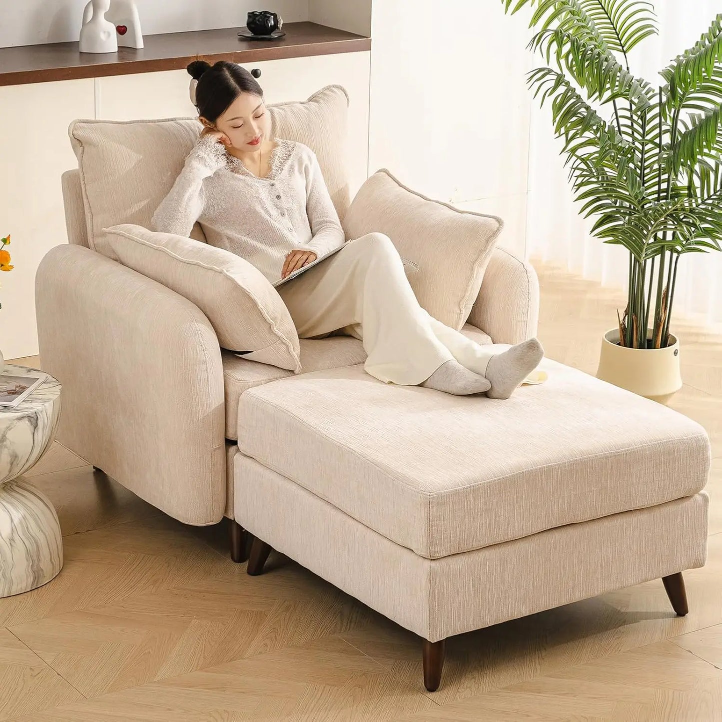 MOYU Accent Chair With Ottoman Storage Living Room