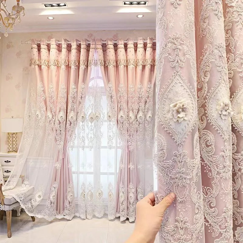 Luxurious Vintage Embroidered Curtains With 3D Relief Dual Layer