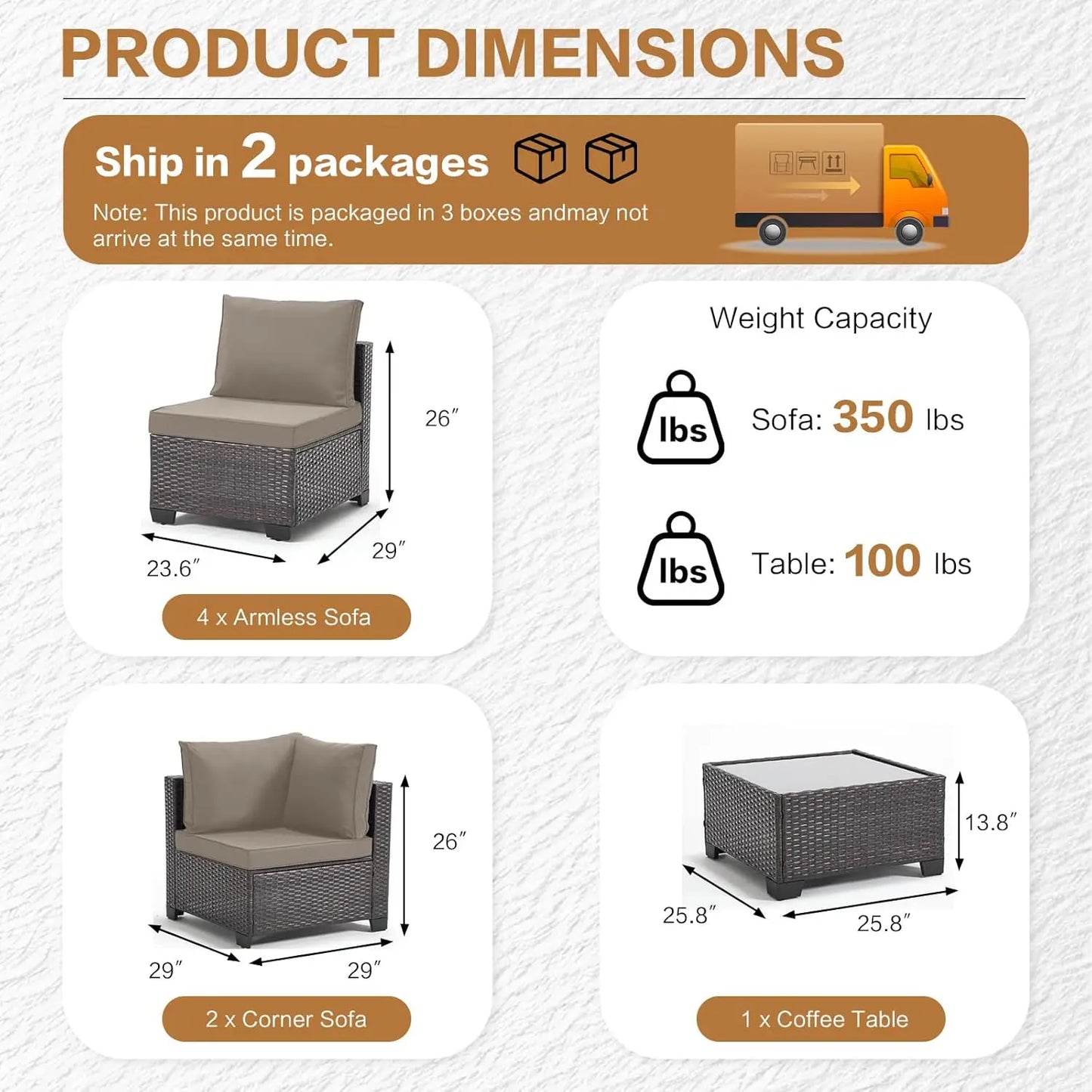 Outdoor Patio Furniture Set All Weather Sectional Sofa PE Rattan