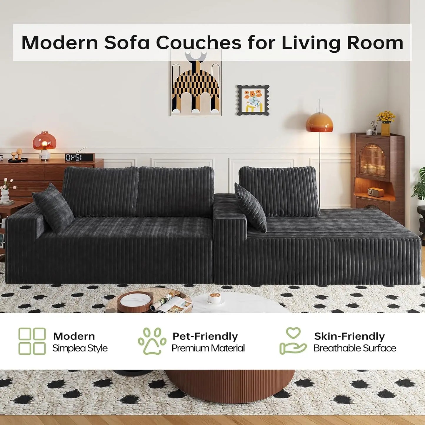 Modular Sectional Sofa Chaise Lounge Flannel Fabric Removable Washable Cover