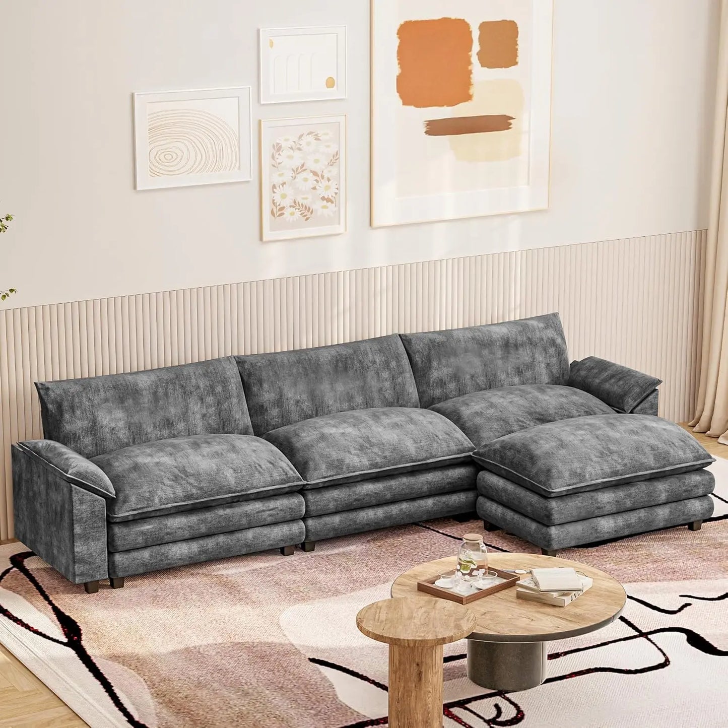 Modular Sectional Sofa With Reversible Ottoman Deep Seat Chenille