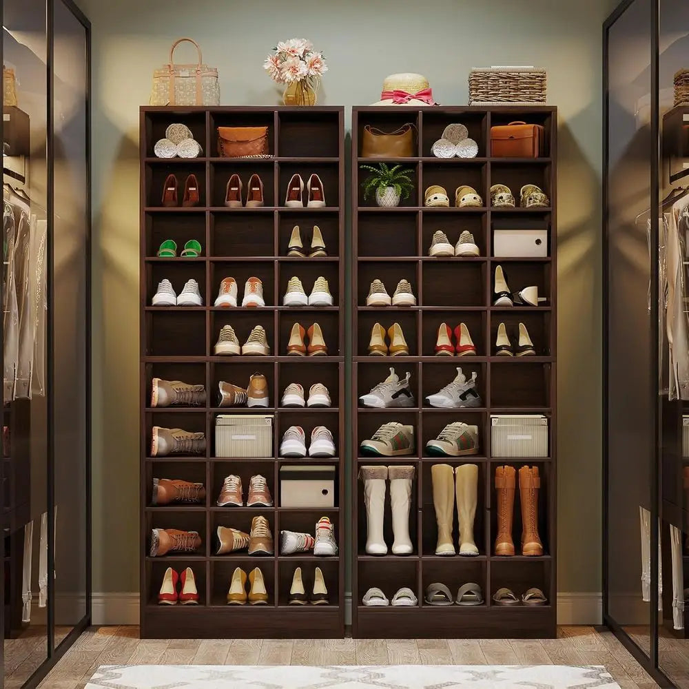 10-Tier Wooden Shoe Cabinet With 30 Cubbies Entryway Organizer