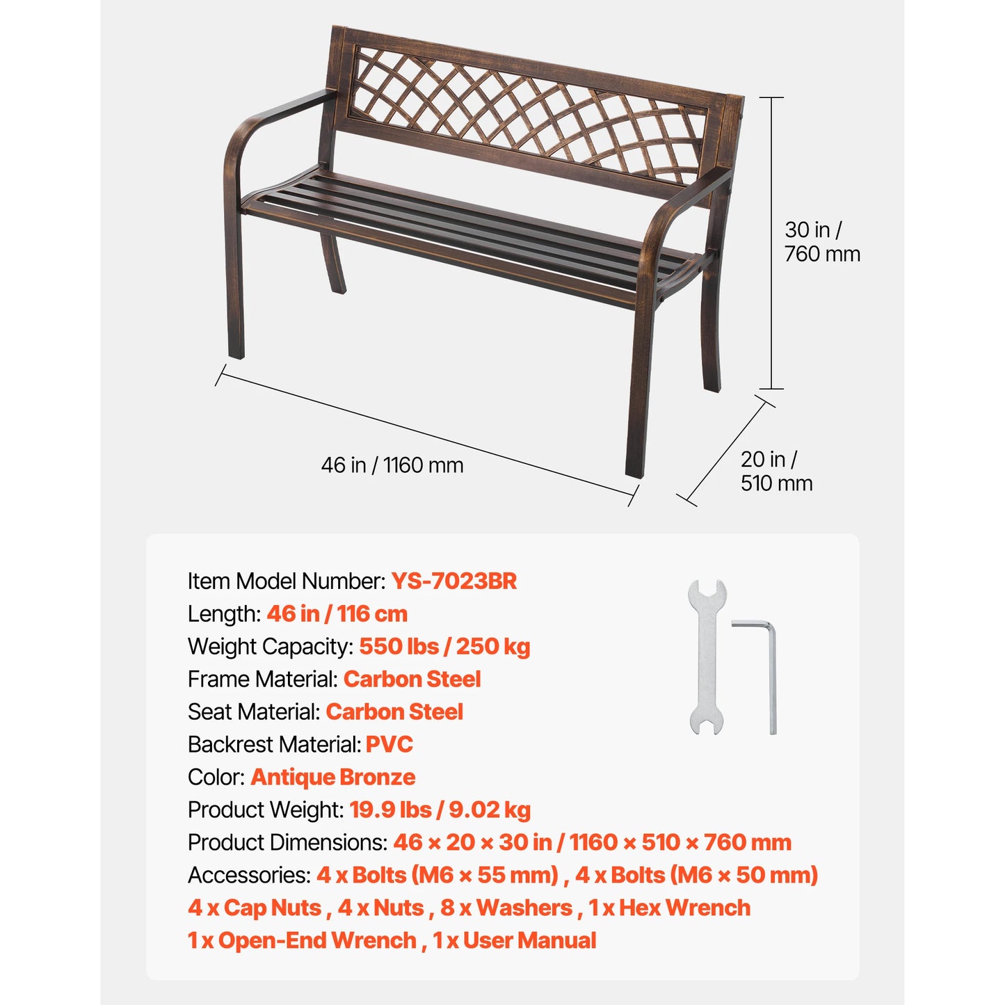 SucceBuy Outdoor Wood Metal Garden Bench 480 Lb Capacity