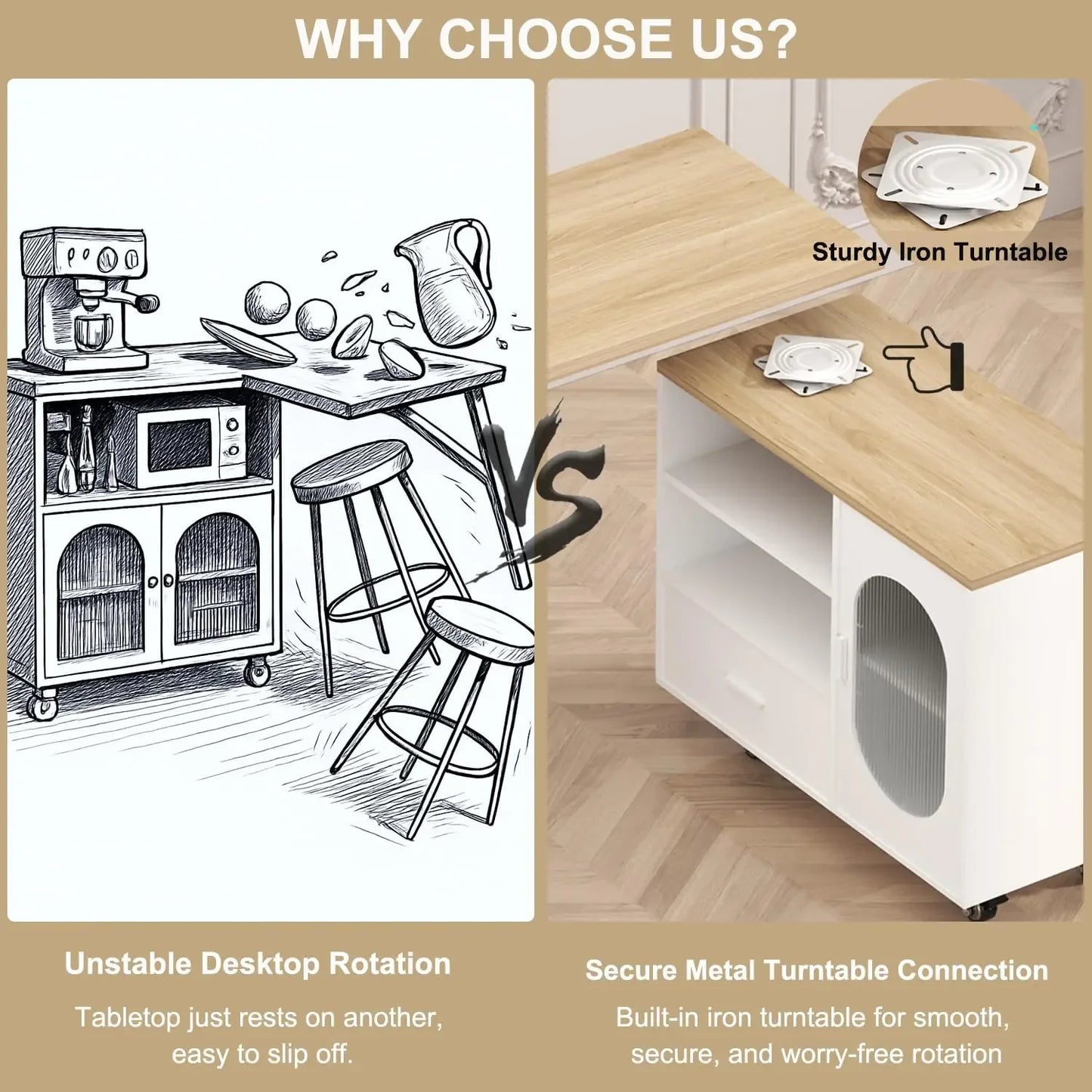 Rolling Kitchen Island With Swivel Table Drawers And Storage