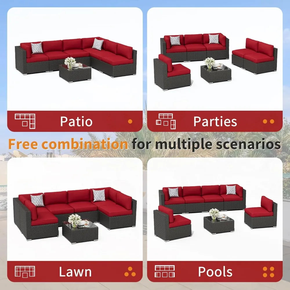 Outdoor Patio Sofa Set Rattan Wicker With Glass Top Table