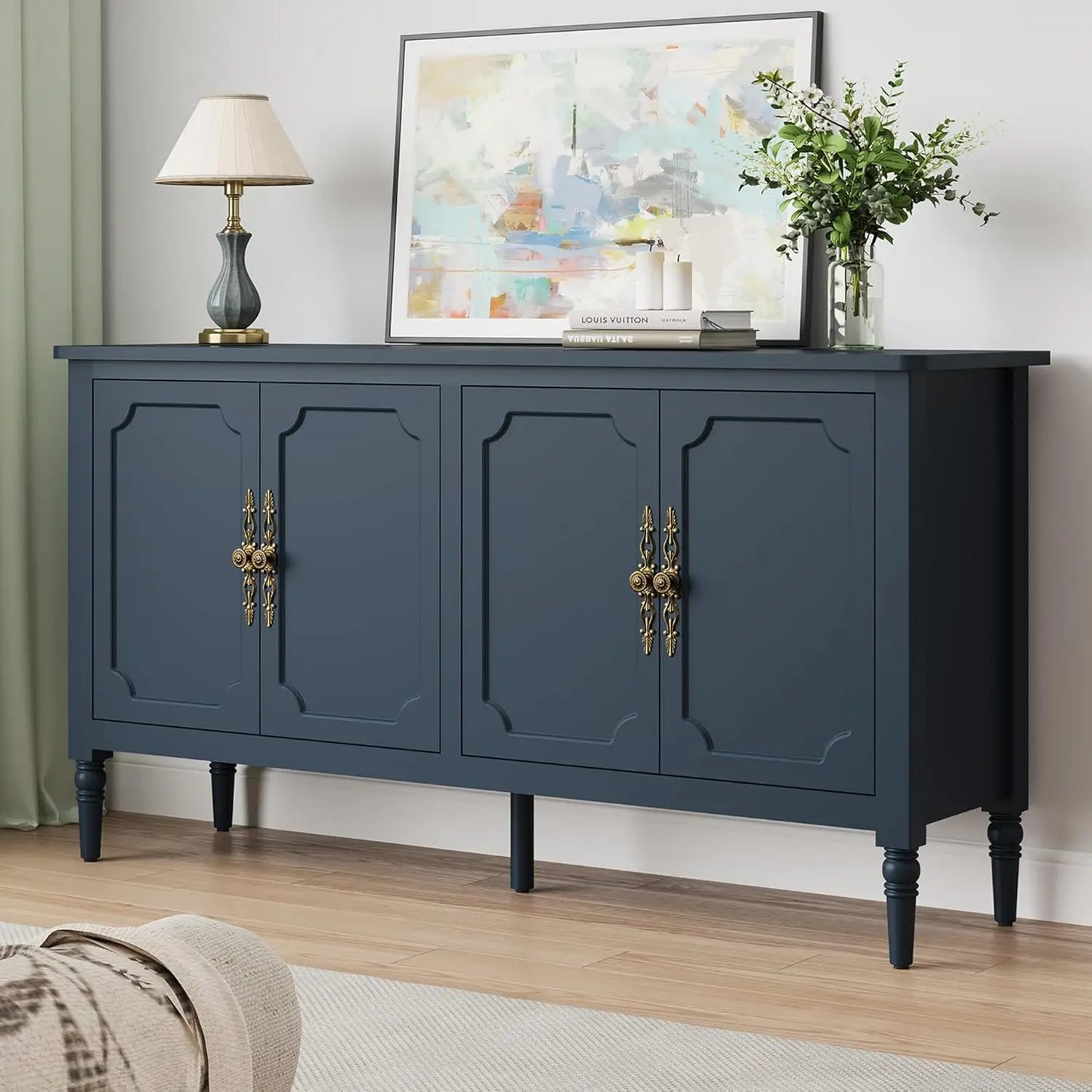 Modern Sideboard Buffet Cabinet With Adjustable Shelves And Carved Handle