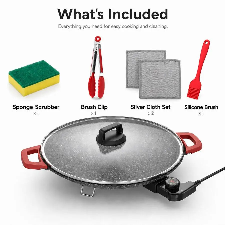 XMSJ Nonstick Ptfe Electric Skillet With Glass Cover