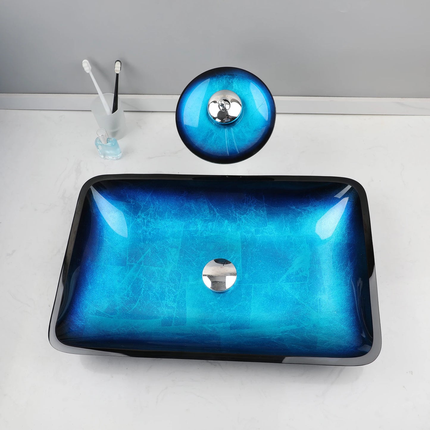 YANKSMART Tempered Glass Basin Sink Vessel With Faucet Set