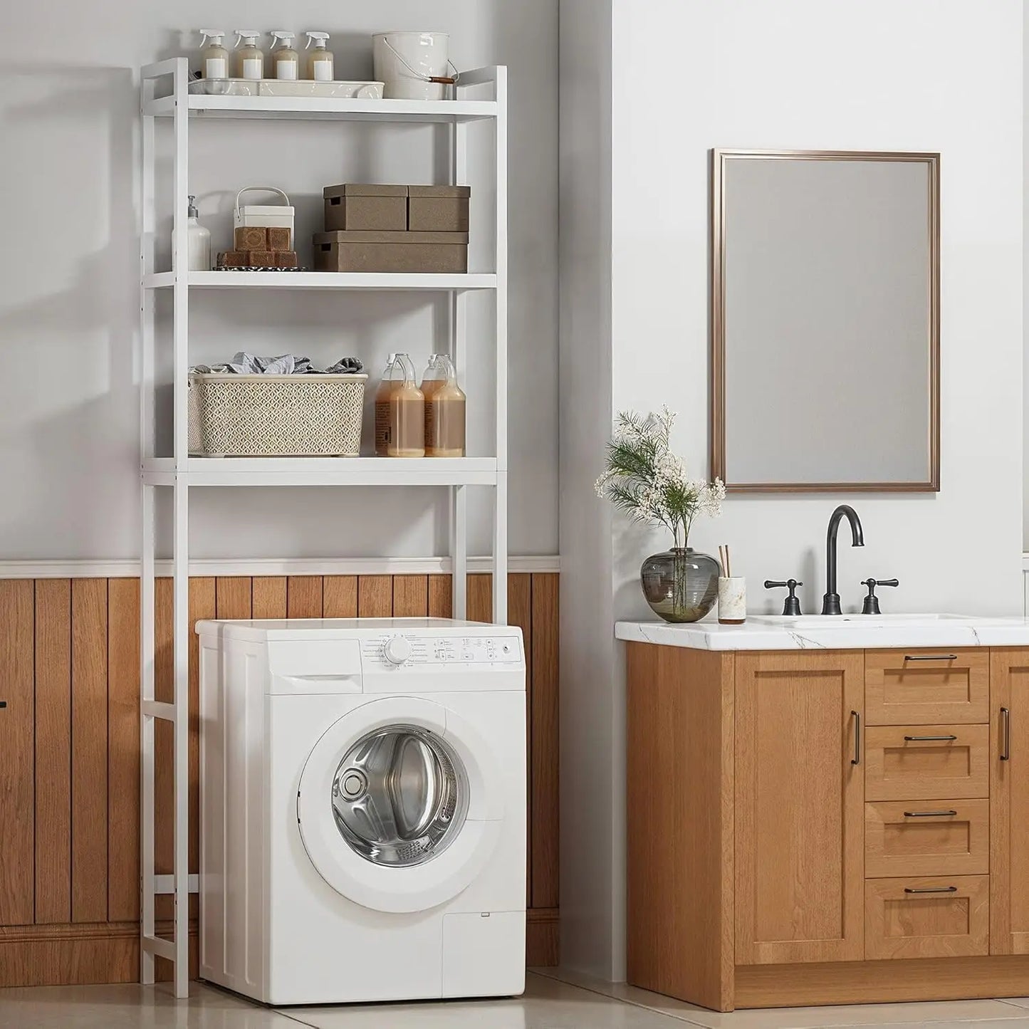 XMSJ 3 Tier Bamboo Over Toilet Cabinet With Adjustable Shelves