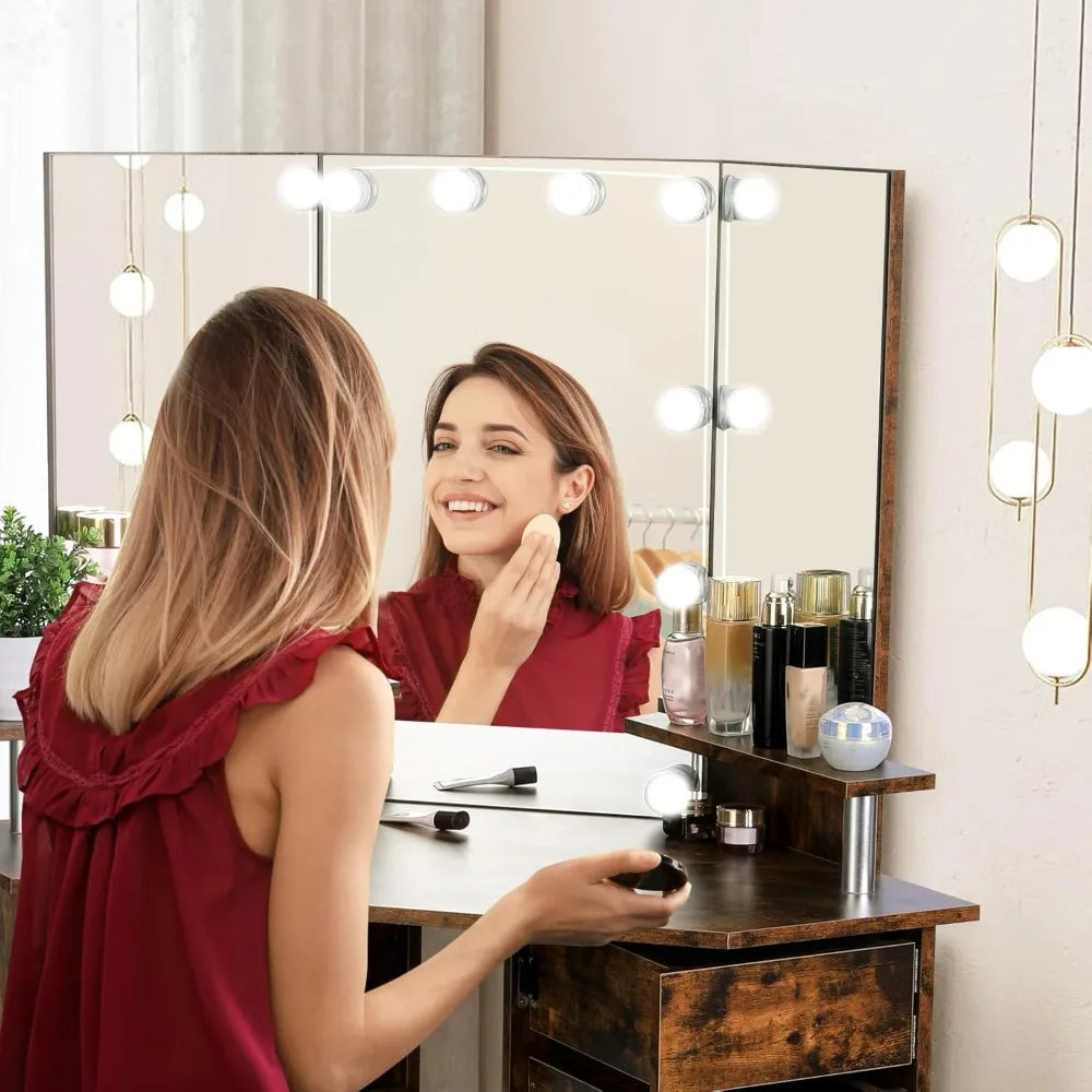 MOYU Vanity With Lights Makeup Desk And Power Outlet