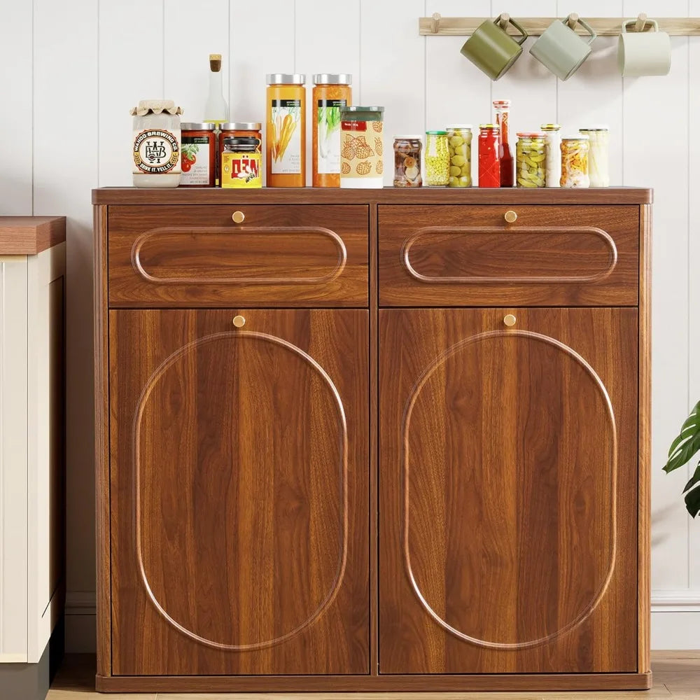 Double Tilt Out Trash Can Cabinet With Drawer Hidden